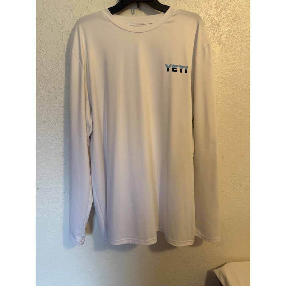 YETI Mens XXL White Long Sleeve Sun Shirt Blue Sunset Graphic Performance Tee